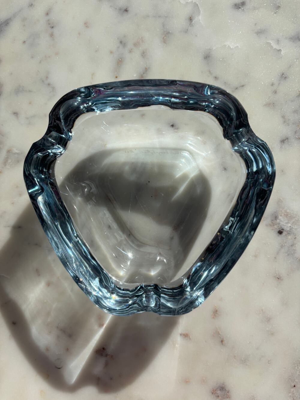 Vintage Strombergshyttan H65 Signed Sweden Art Glass Ashtray Blue Tint MCM READ